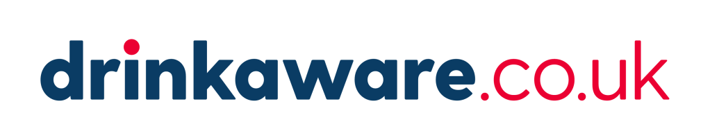 Logo of DrinkAware, featuring blue text with a red dot in the middle and '.co.uk' in a contrasting color.